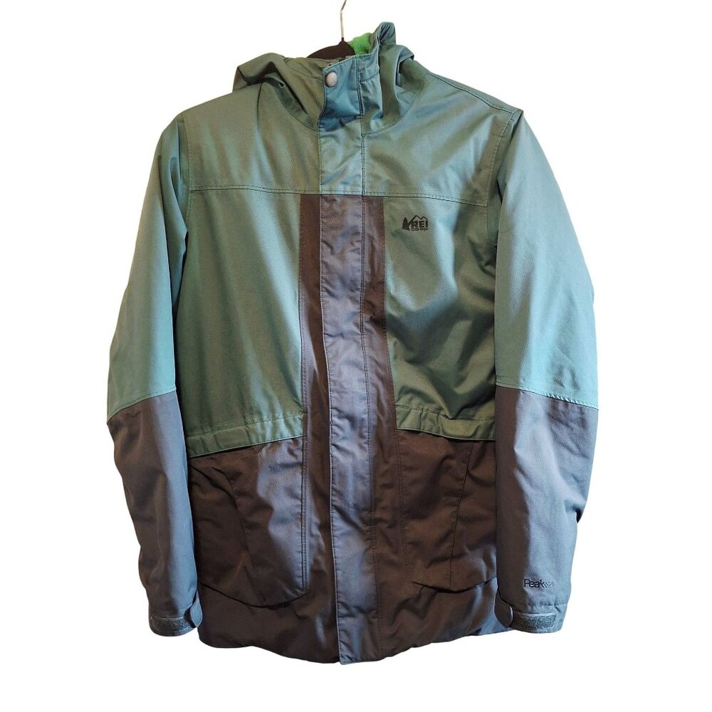 REI Co-Op Child Insulated Hooded Jacket L Nylon Polyester Green & Gray